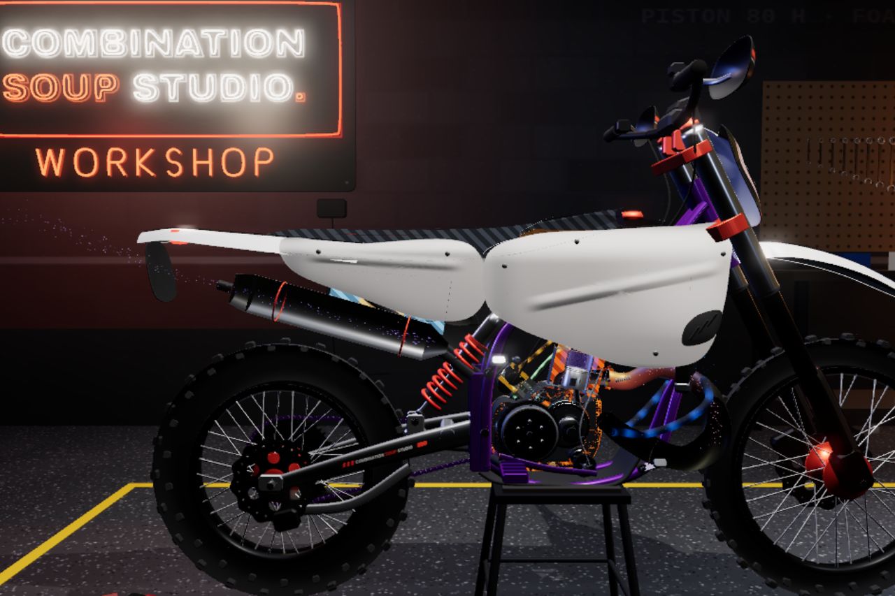 3D model of a 250 cc two-stroke enduro bike, screenshot.